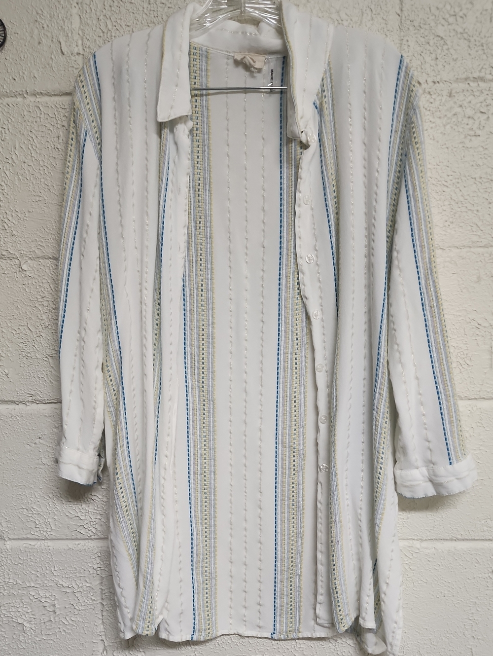 Elan White Striped Open-Front Lightweight Shirt Extra Long